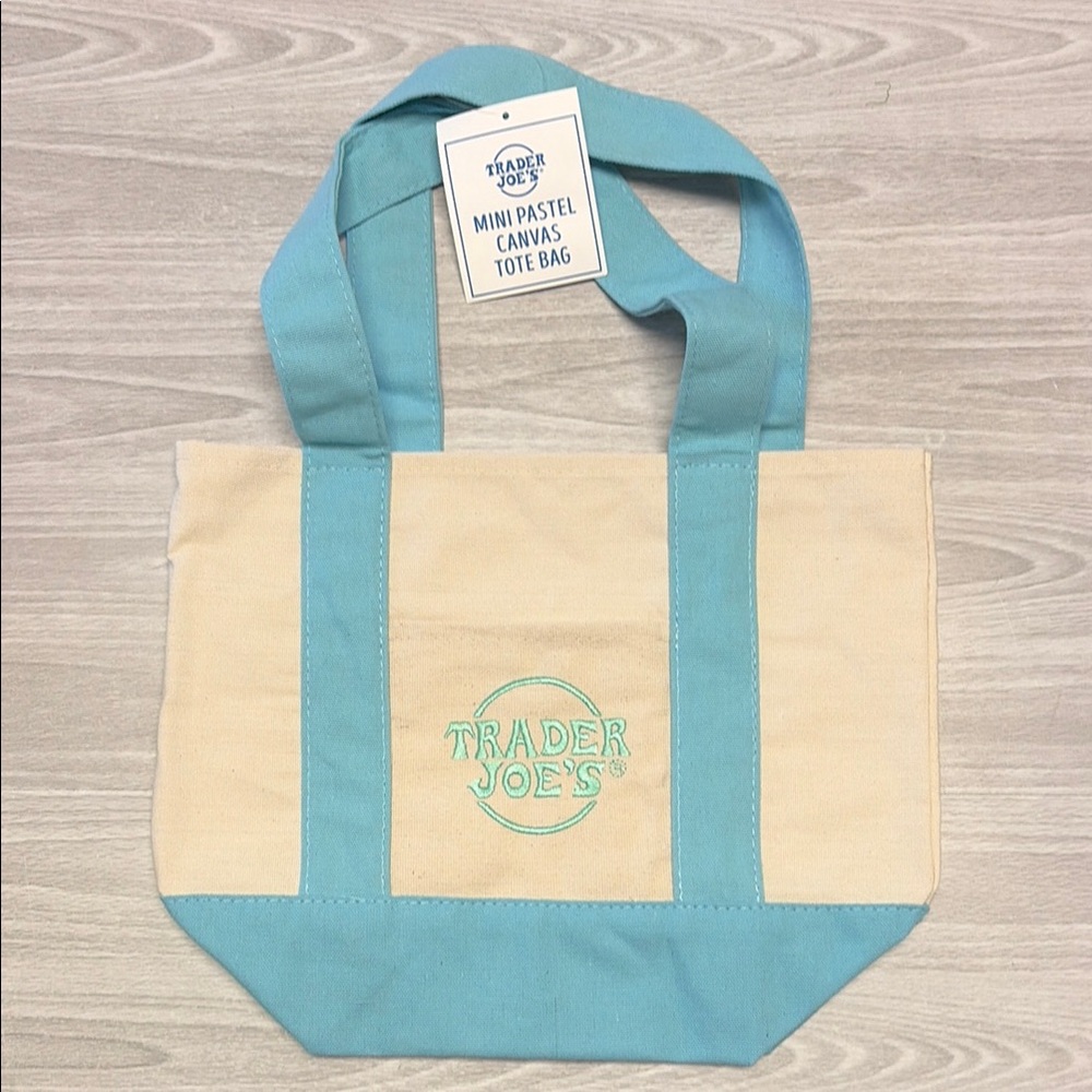 Trader Joe’s Canvas Mini Tote Bag in Light Blue Cream
